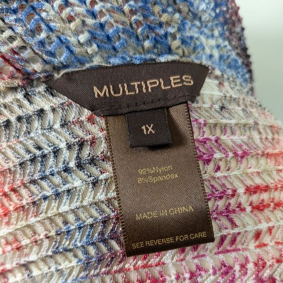 Multiples Button Tunic Top 1X Sheer Duster Artsy Colorful Long Layer Cardigan - Picture 12 of 12